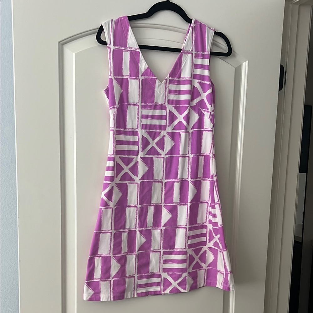 Mahi Gold pink and white flag print dress